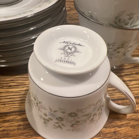 14 PIECE Noritake SAVANNAH 2031 FOOTED Cups & Saucers NM! Platinum Trim 6" - Picture 2 of 11